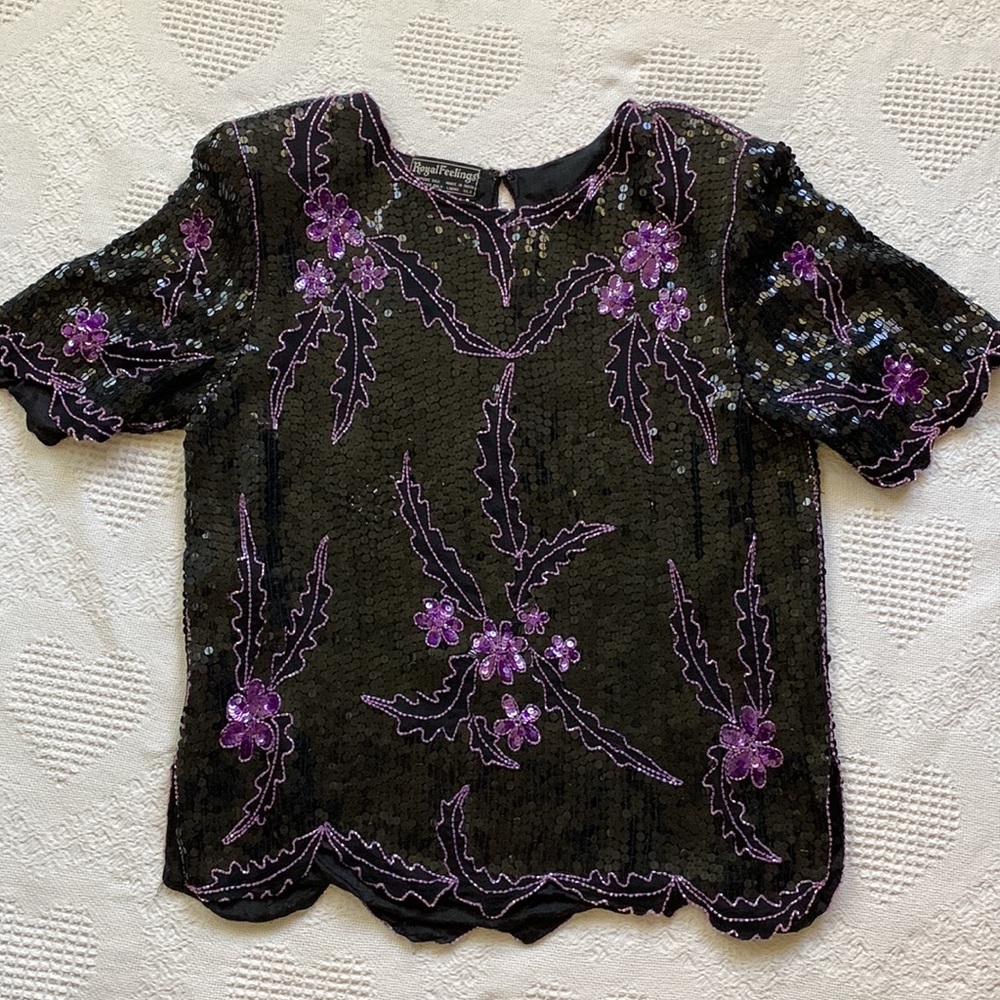 Royal Feelings 100% pure silk formal top with sequins and bling!✨